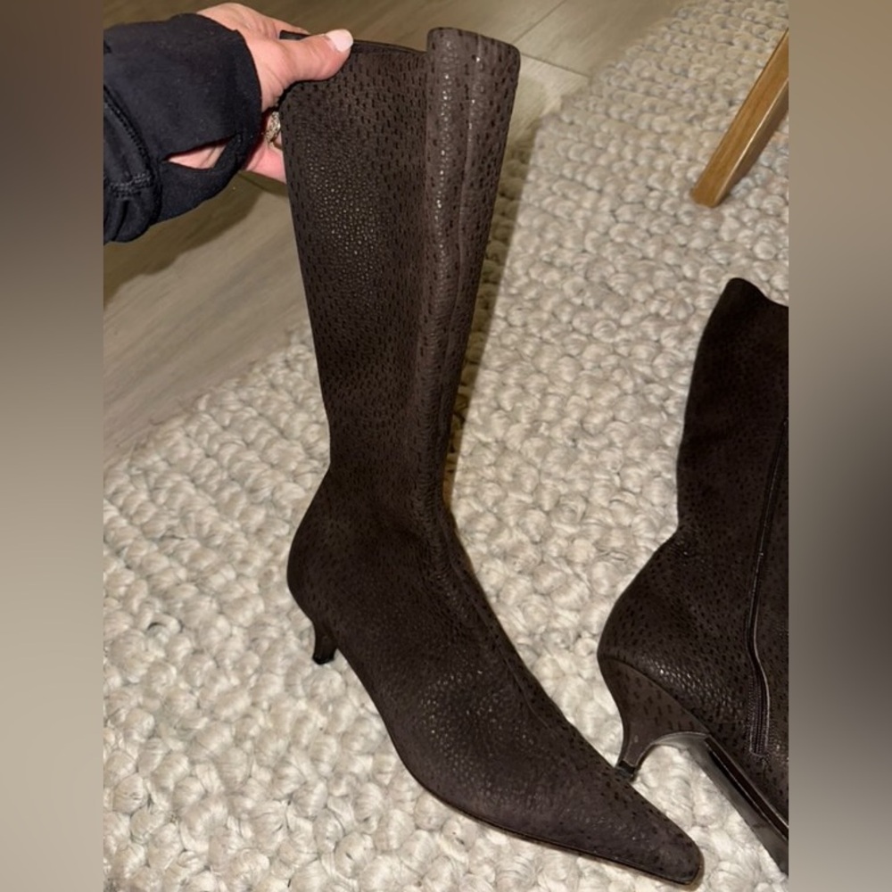 Vintage Rare Prada Ostrich Leather Dark Brown below knee high boots size 40
